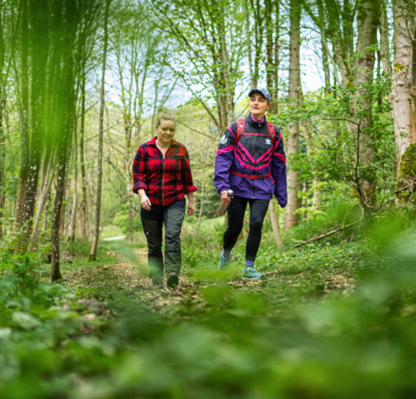 to venner der går i en skov